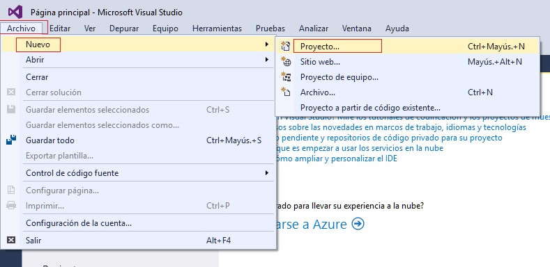 Microsoft Visual Studio - Nuevo Proyecto