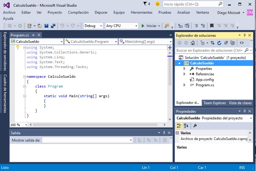 Microsoft Visual Studio - esqueleto proyecto