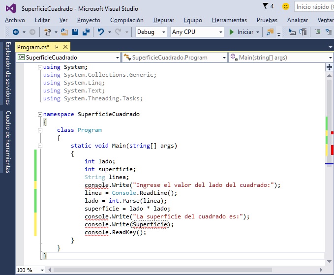 programa c# con error sintctico