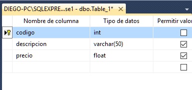 creacion de una tabla con el SQL Server Management Studio