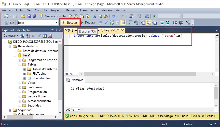 consultas con el SQL Server Management Studio