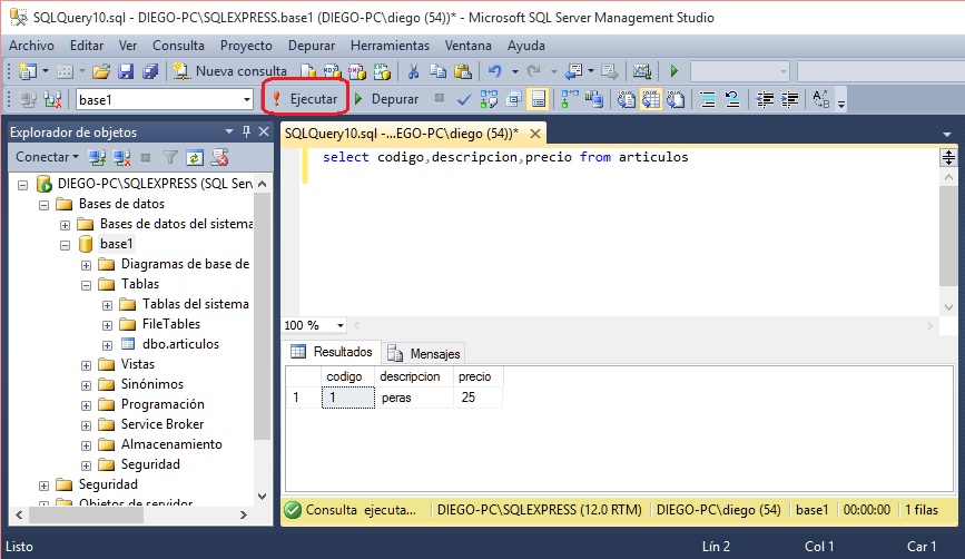 consultas con el SQL Server Management Studio