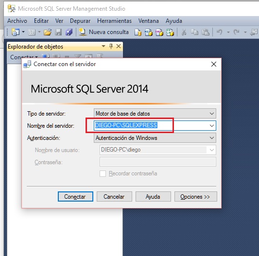 Nombre del servidor SQL Server