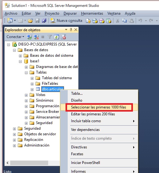 ver registros SQL Server Management Studio