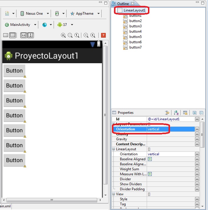 LinearLayout Orientation Vertical