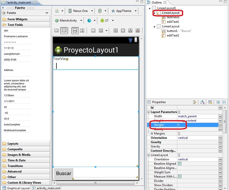 LinearLayout anidados