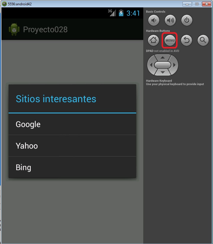 men de opciones en Android