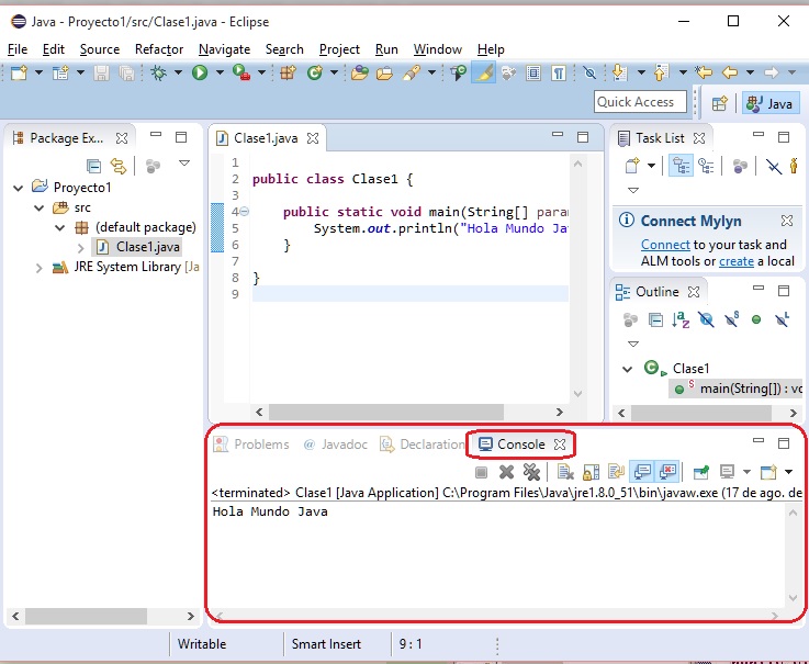 ventana console eclipse