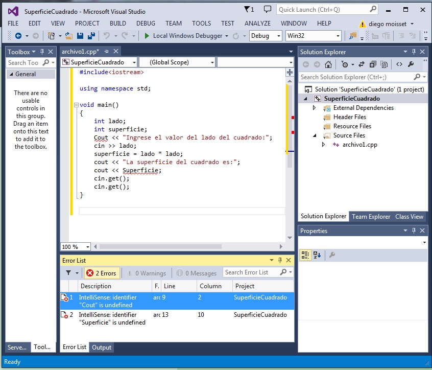 programa c++ con error sintctico