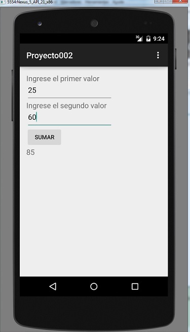 interfaz sumar dos numeros android